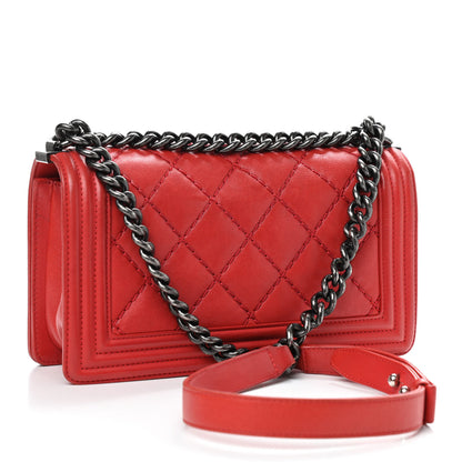 Chanel Calfskin Quilted Double Stitch Medium Boy Flap Red 3 of 9