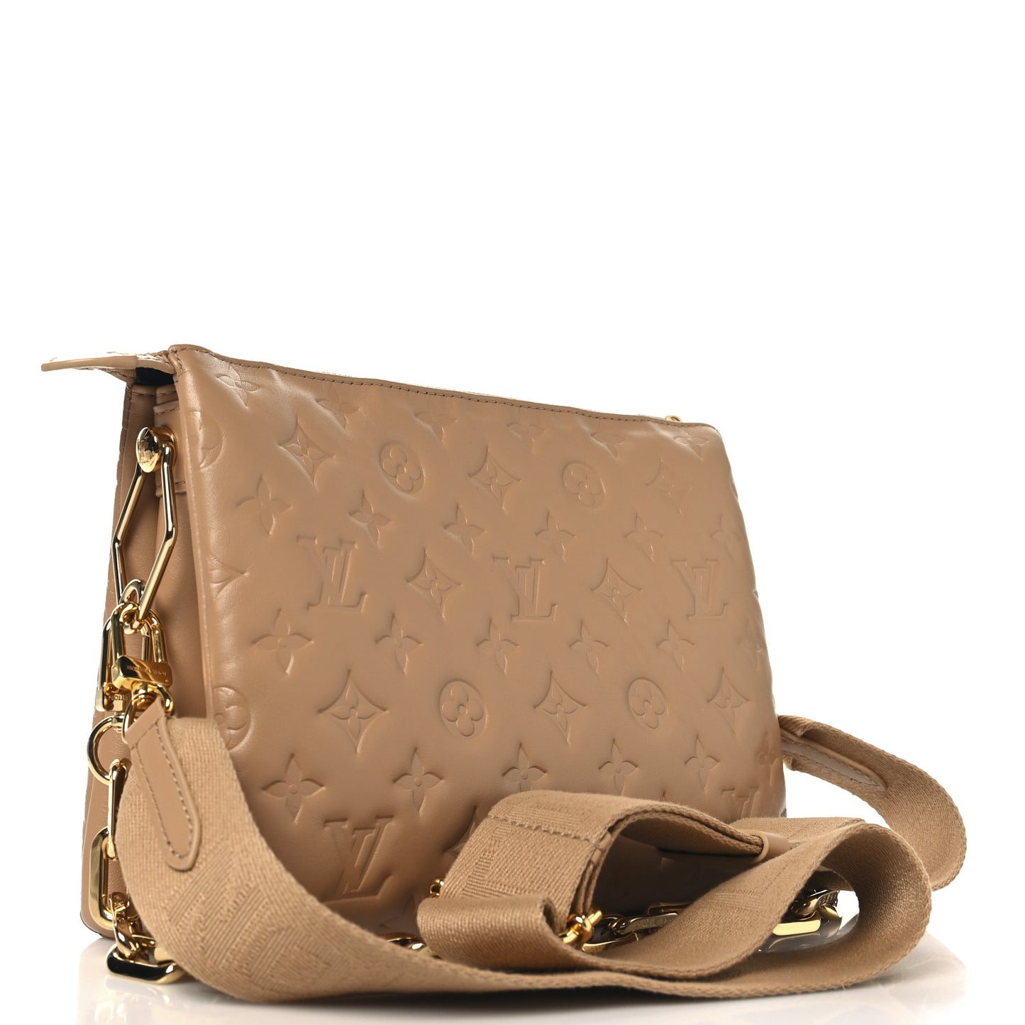 Lambskin Embossed Monogram Coussin PM Camel