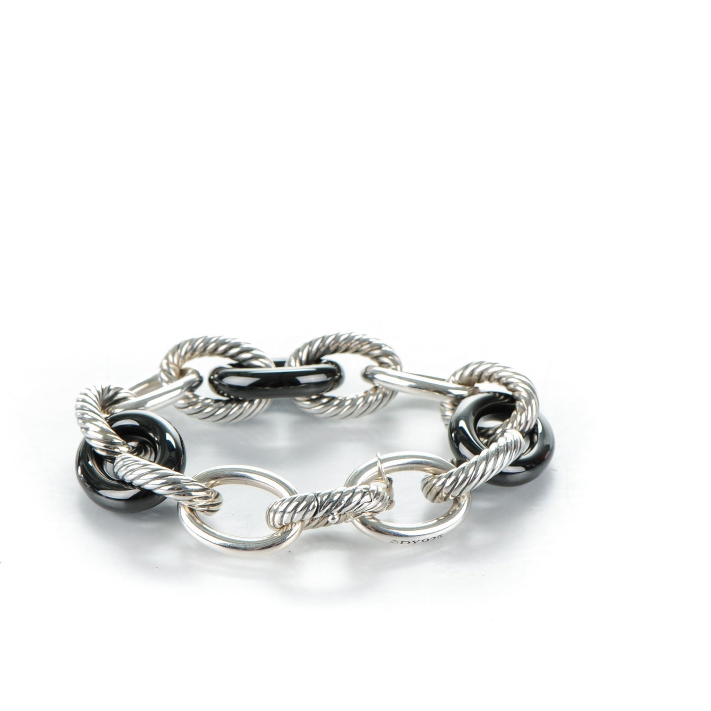 Sterling Silver Black Ceramic 17mm Extra Large Oval Link Bracelet