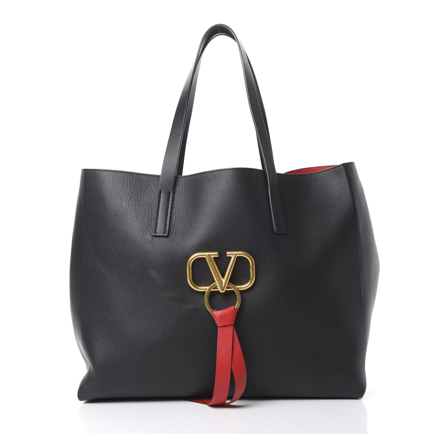 Smooth Calfskin Large VRing Tote Black Red