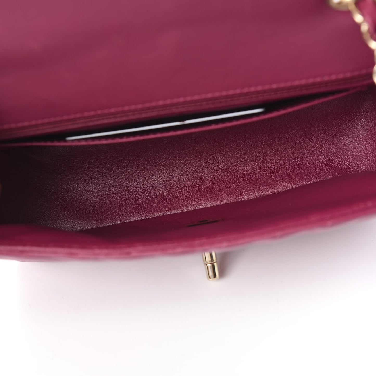 Lambskin Chevron Quilted Mini Rectangular Flap Dark Pink