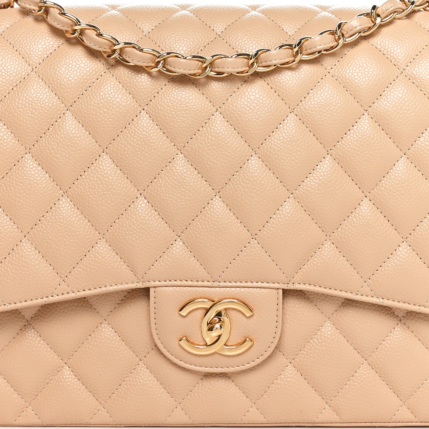 Caviar Quilted Maxi Double Flap Beige