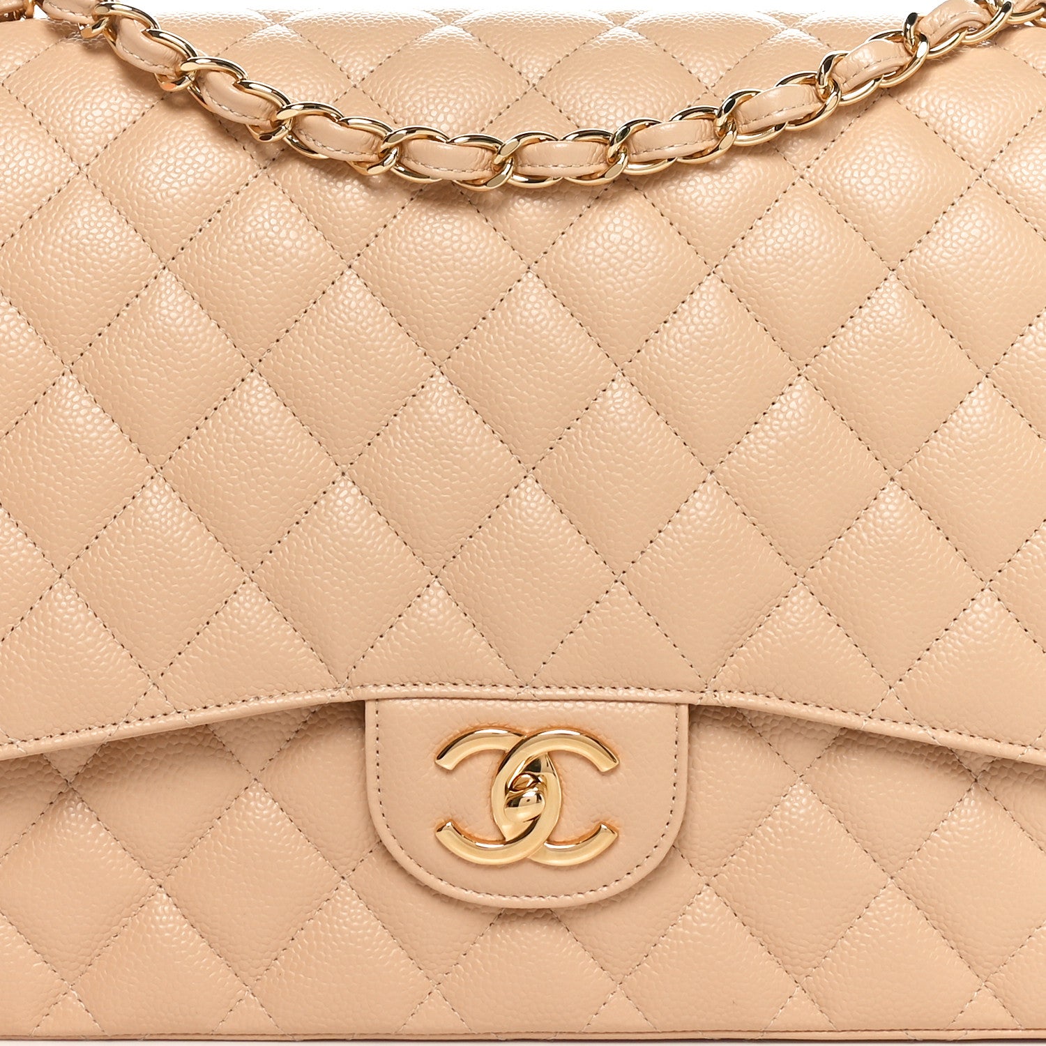 Chanel Caviar Quilted Maxi Double Flap Beige 8 of 10
