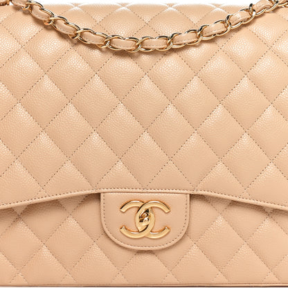 Chanel Caviar Quilted Maxi Double Flap Beige 8 of 10