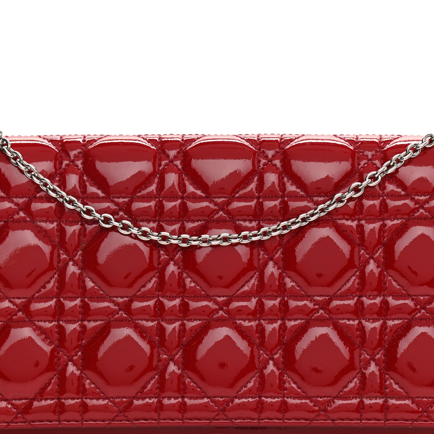 Christian Dior Patent Cannage Rendezvous Chain Wallet Red 7 of 11