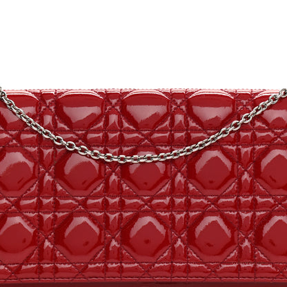 Christian Dior Patent Cannage Rendezvous Chain Wallet Red 7 of 11