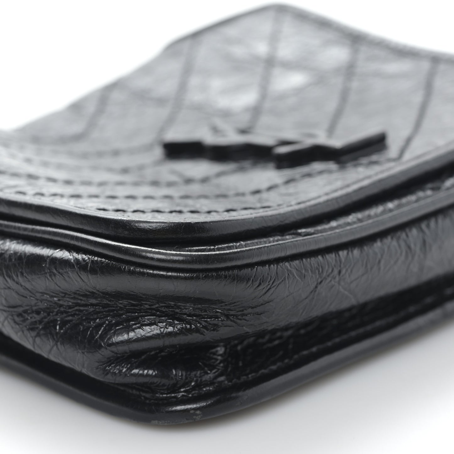 Crinkled Calfskin Matelasse Monogram Niki Chain Wallet Black