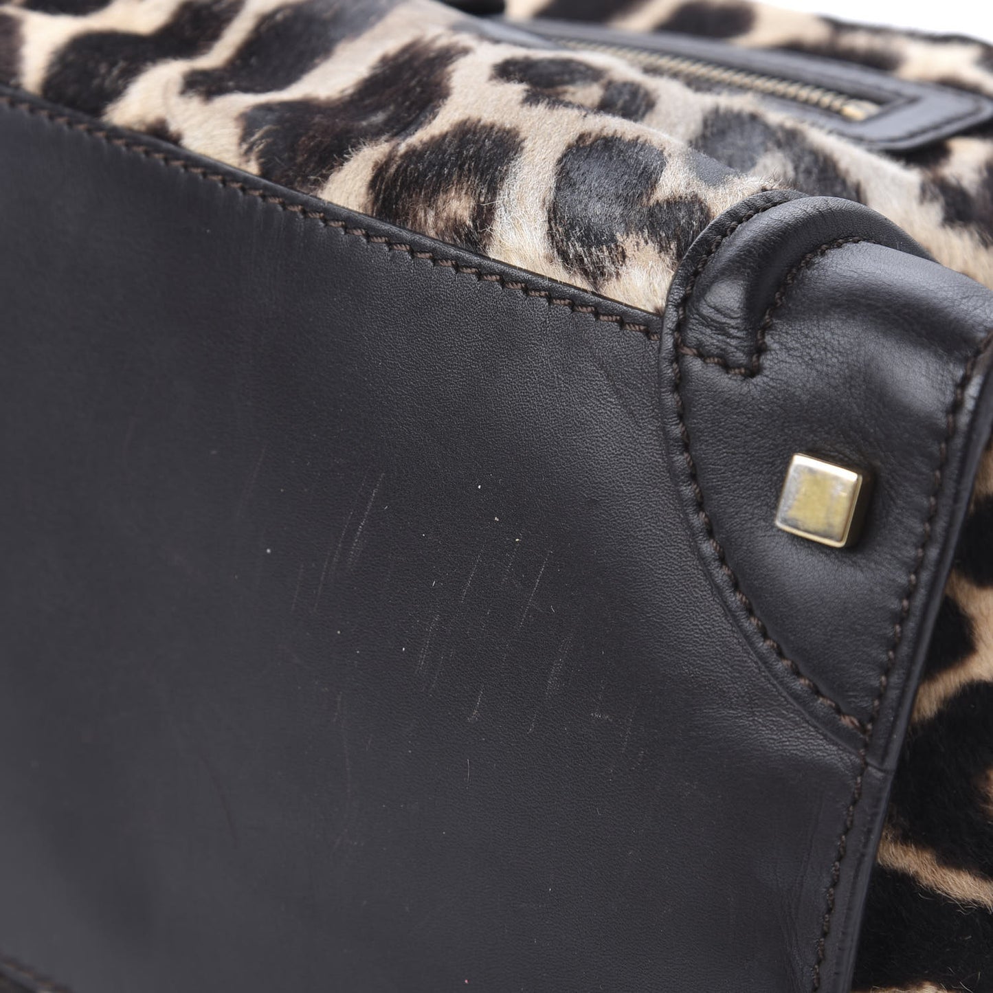 Leopard Pony Hair Mini Luggage Brown