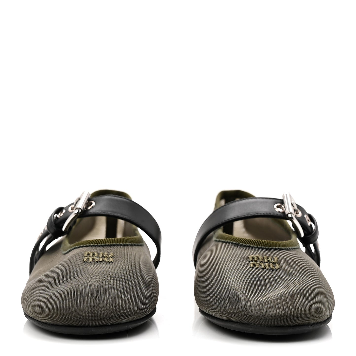 Mesh Buckle Ballerina Flats 39 Oliva