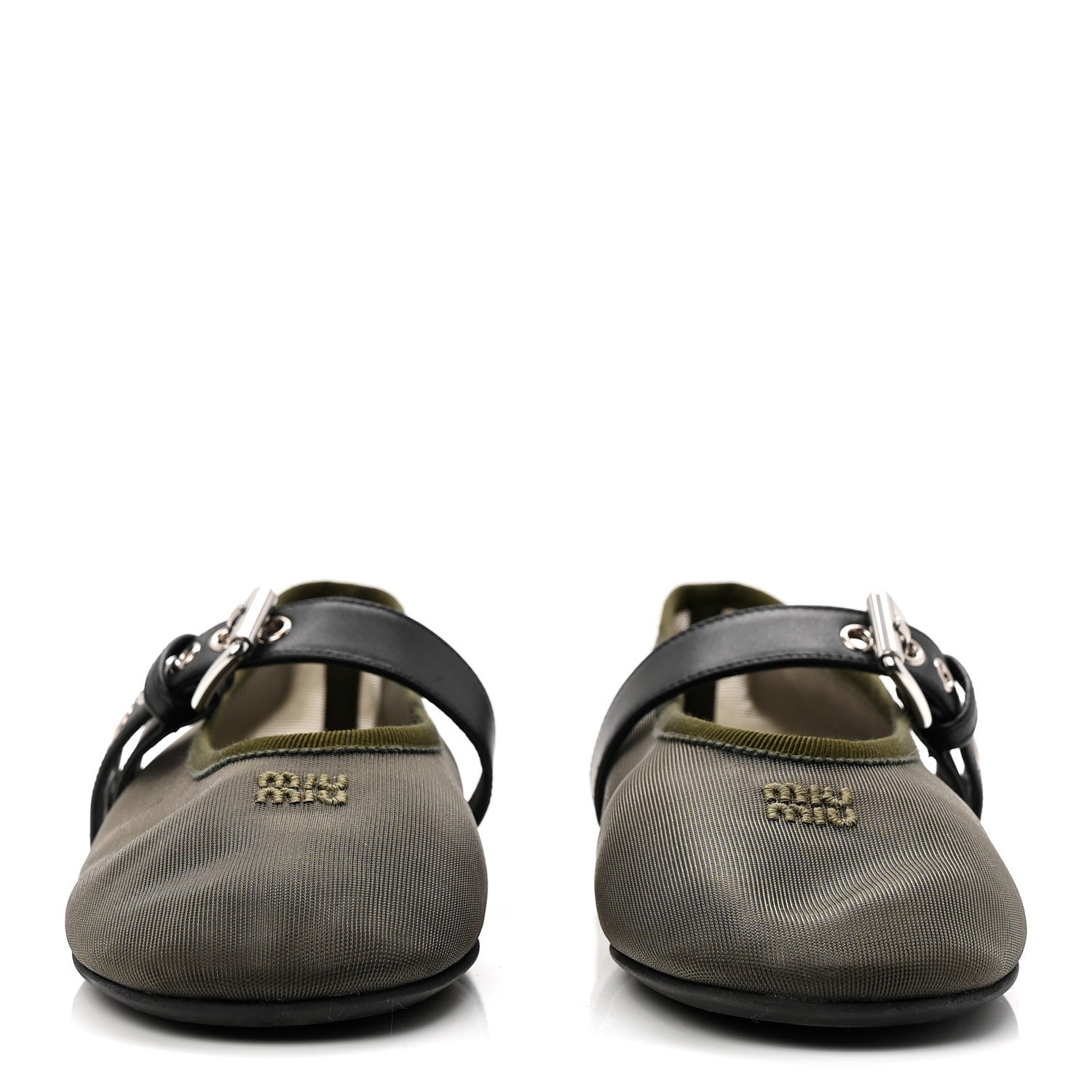 Miu Miu Mesh Buckle Ballerina Flats 39 Oliva 2 of 9