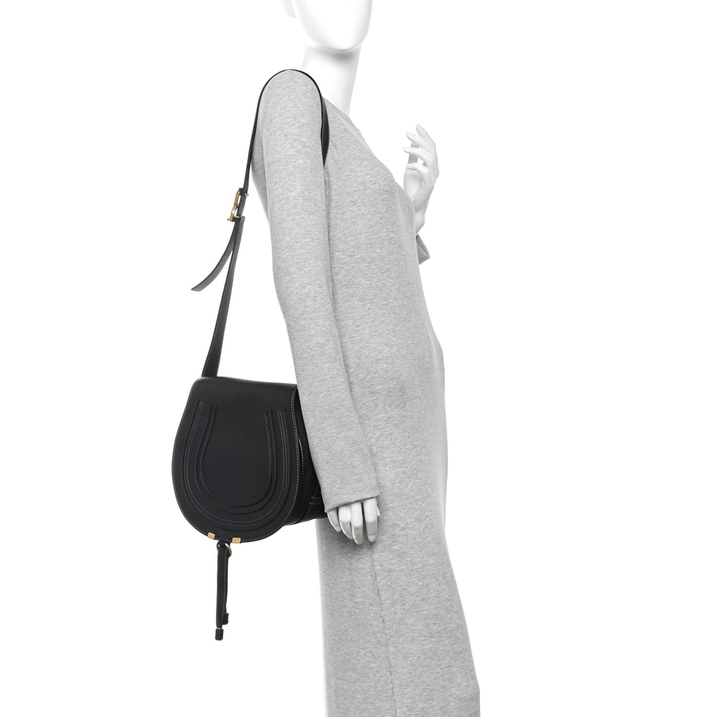 Calfskin Medium Marcie Round Crossbody Bag Black