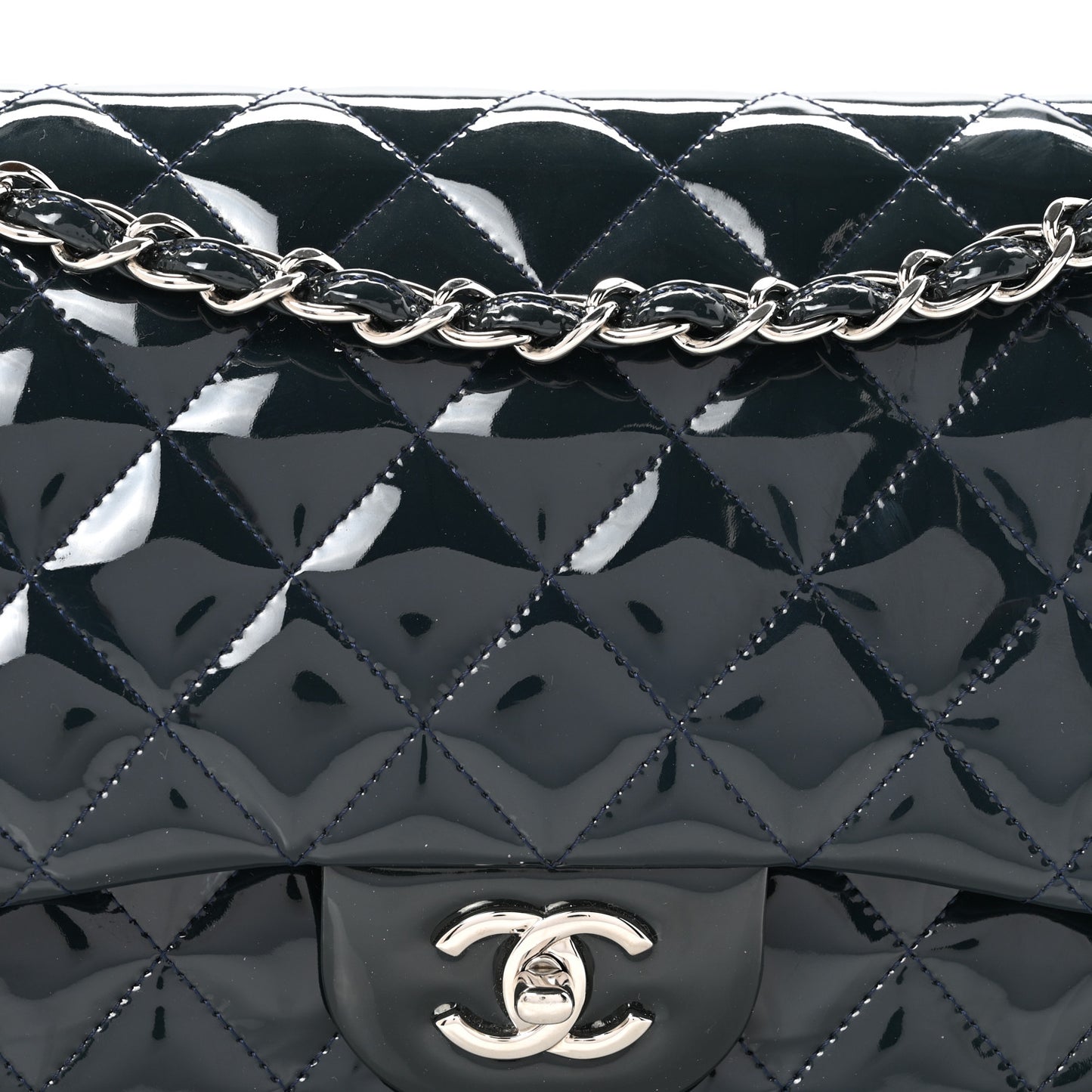 Patent Quilted Jumbo Double Flap Navy
