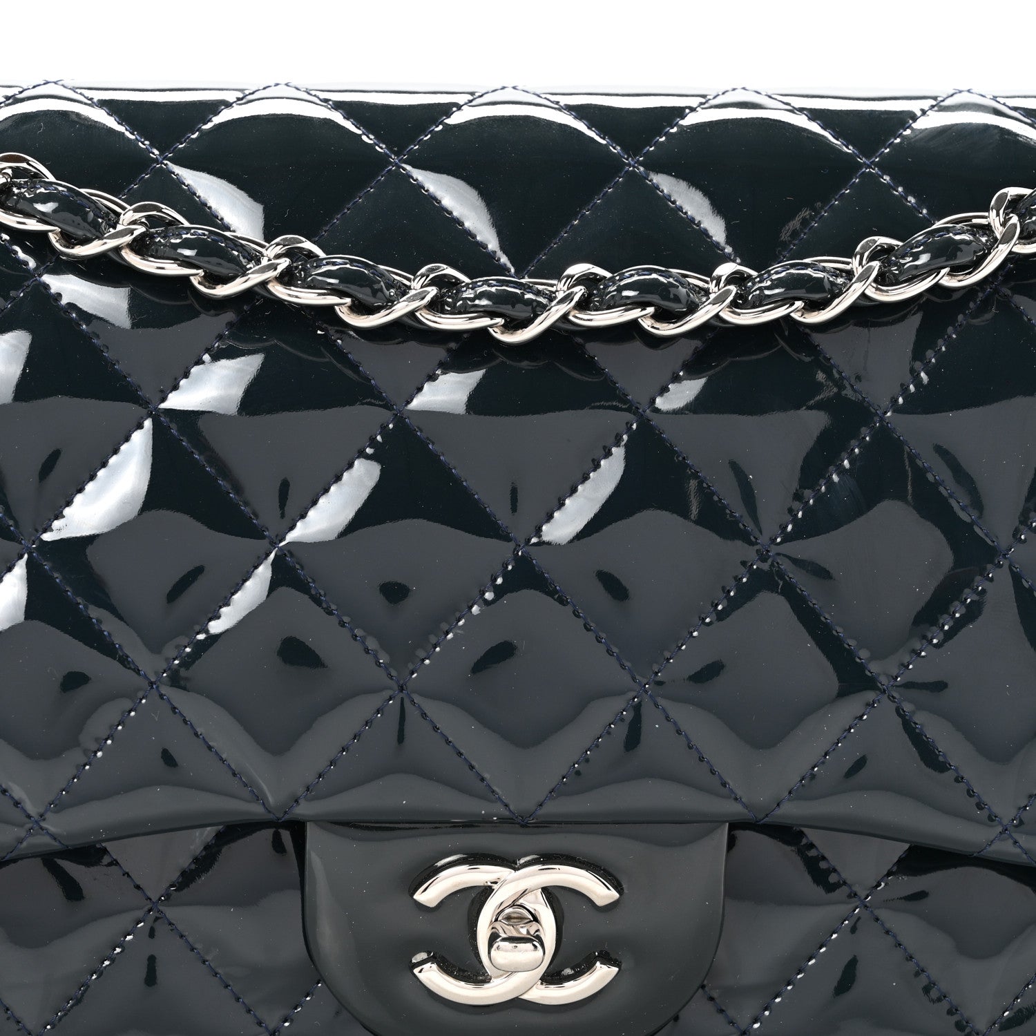 Chanel Patent Quilted Jumbo Double Flap Navy 8 of 11