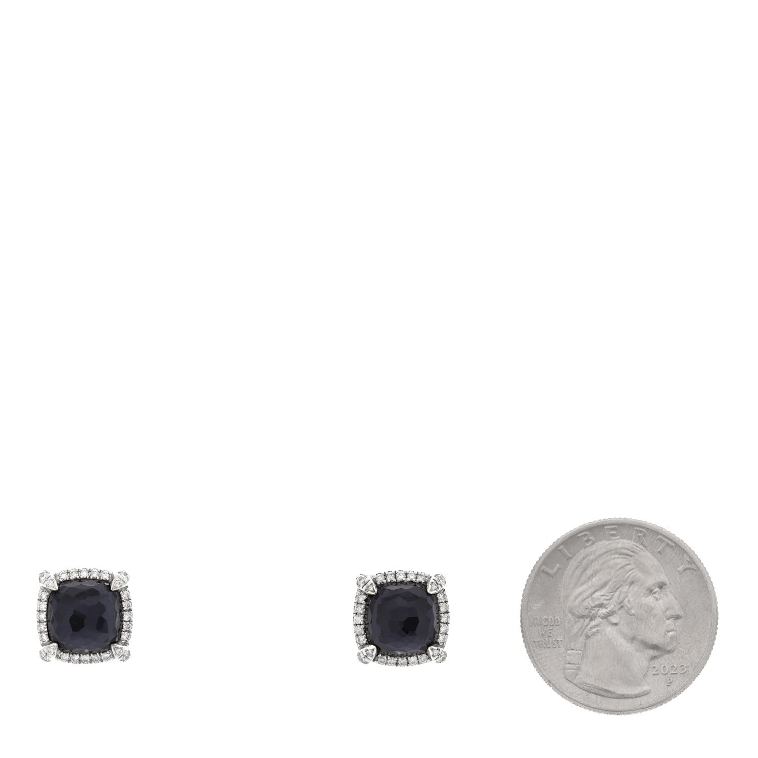 David Yurman Sterling Silver Diamond Black Orchid 9mm Chatelaine Bezel Earrings 2 of 4