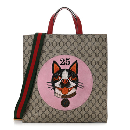 Gucci Soft GG Supreme Monogram Web Bosco Patch Vertical Tote Beige Malva Hibiscus Red 1 of 11