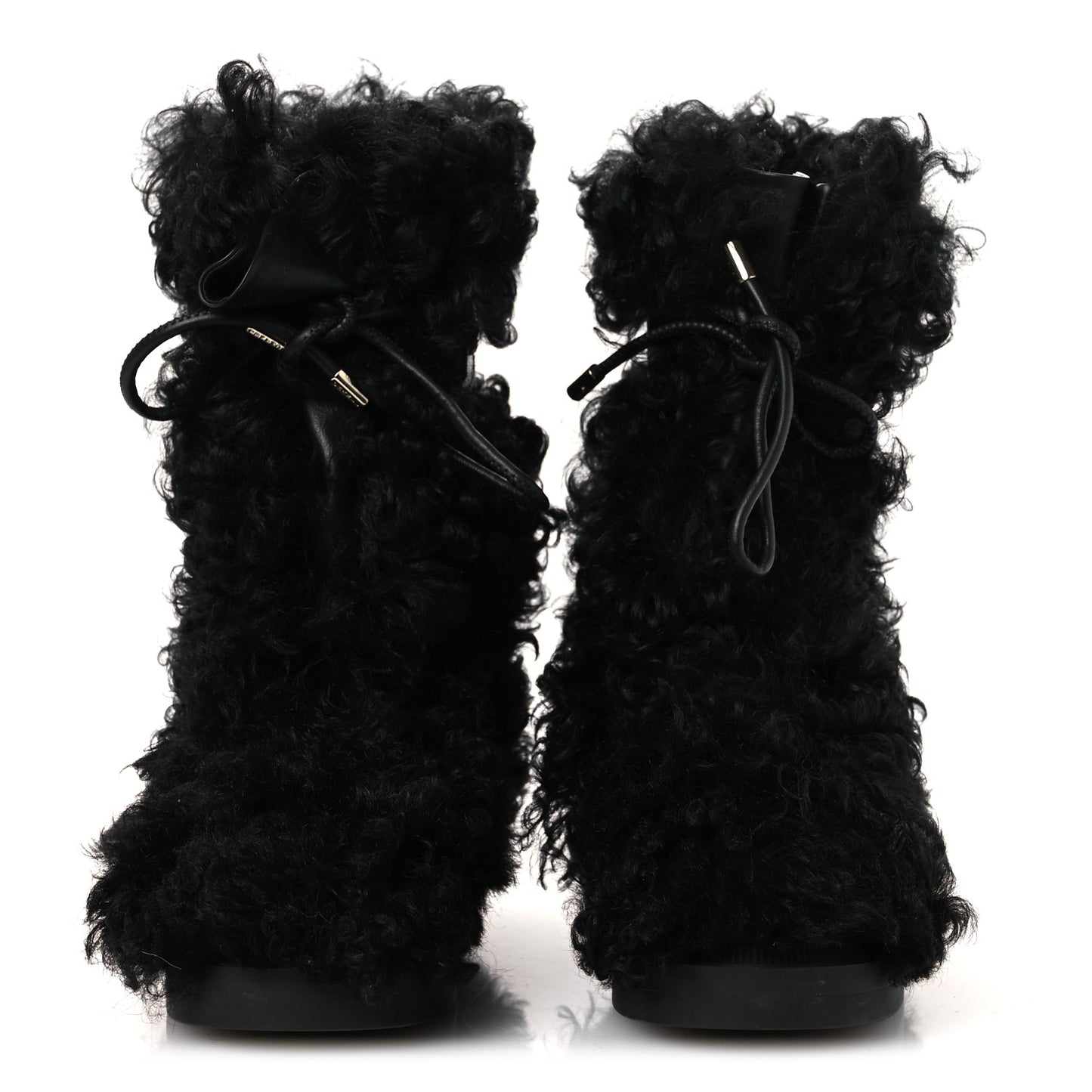 Shearling Sheepskin High Boots 37.5 Black