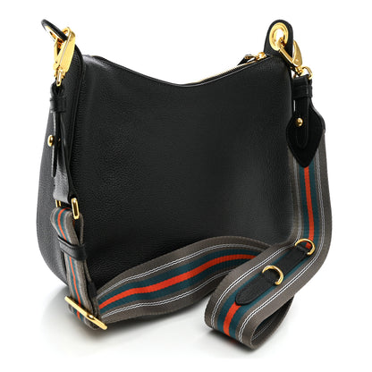 Prada Vitello Phenix Small Zippered Messenger Hobo Black 3 of 10