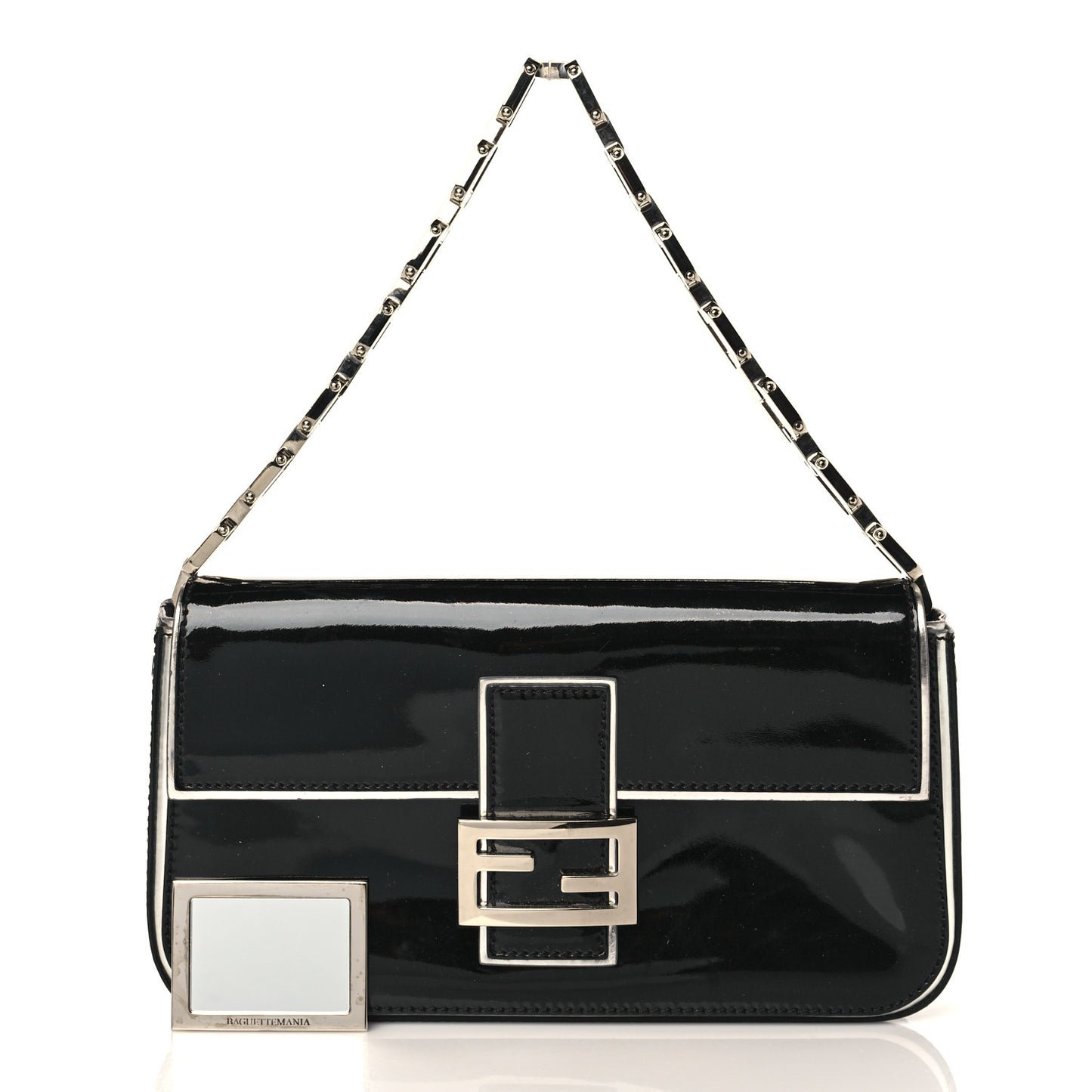 Vernice Chain Handle Baguette Black