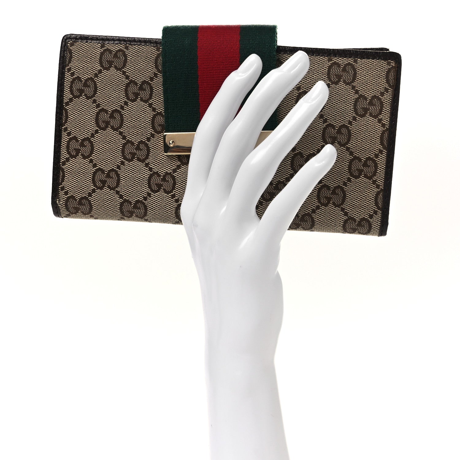 Gucci Monogram Calfskin Ladies Web Continental Wallet Beige Ebony Cocoa 2 of 8