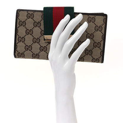 Gucci Monogram Calfskin Ladies Web Continental Wallet Beige Ebony Cocoa 2 of 8