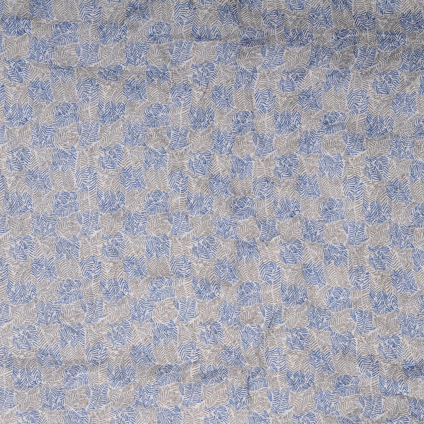 Cotton Linen Etole Damier Palm Stole Blue