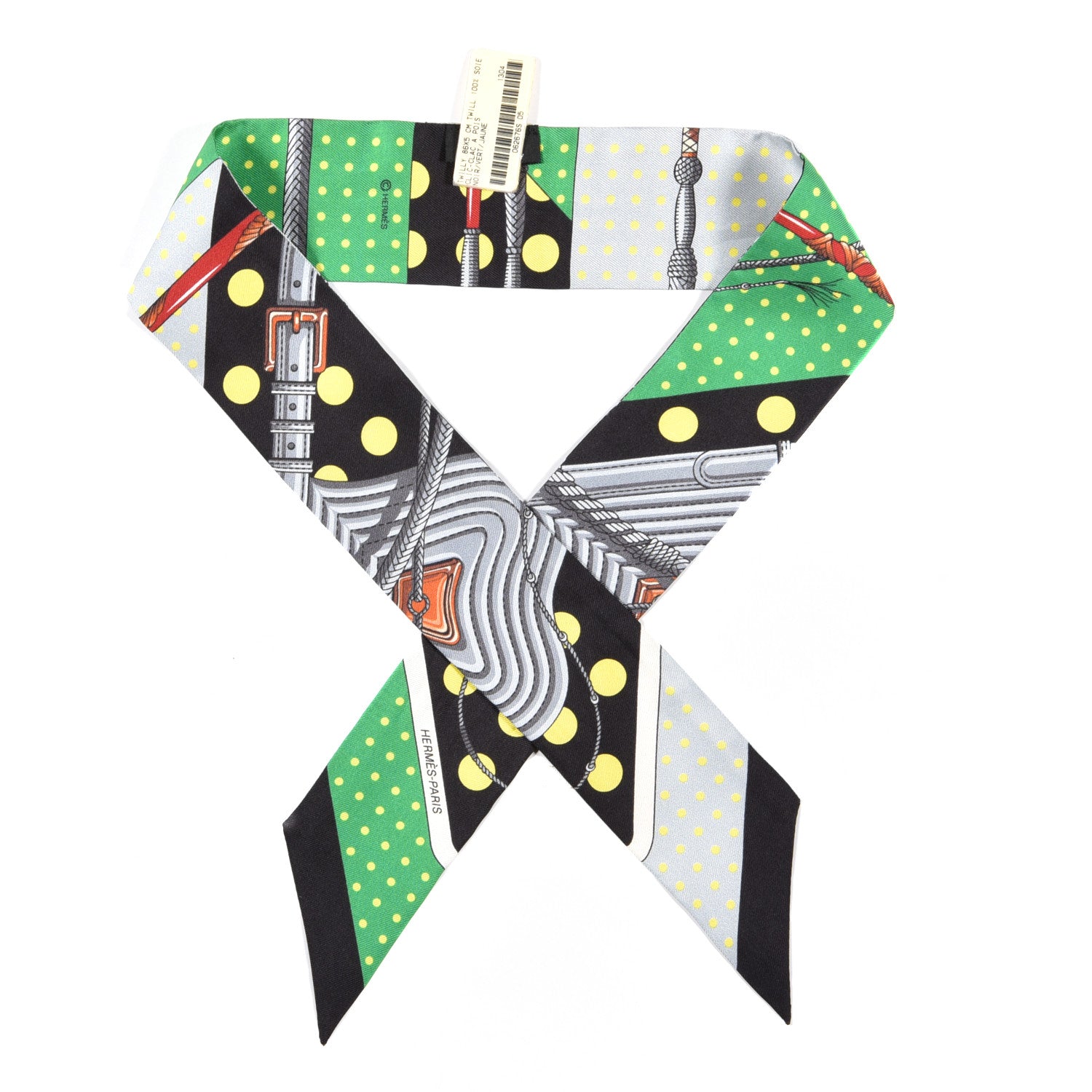 Hermes Silk Clic Clac a Pois Twilly Black Vert Jaune 1 of 4
