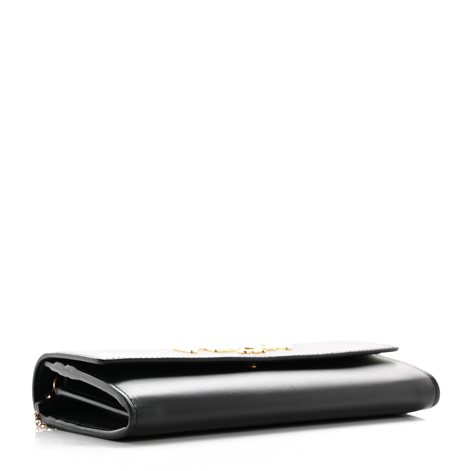 Fendi Vitello Kyoto Metal Fendi Roma Logo Chain Continental Wallet Black 3 of 10