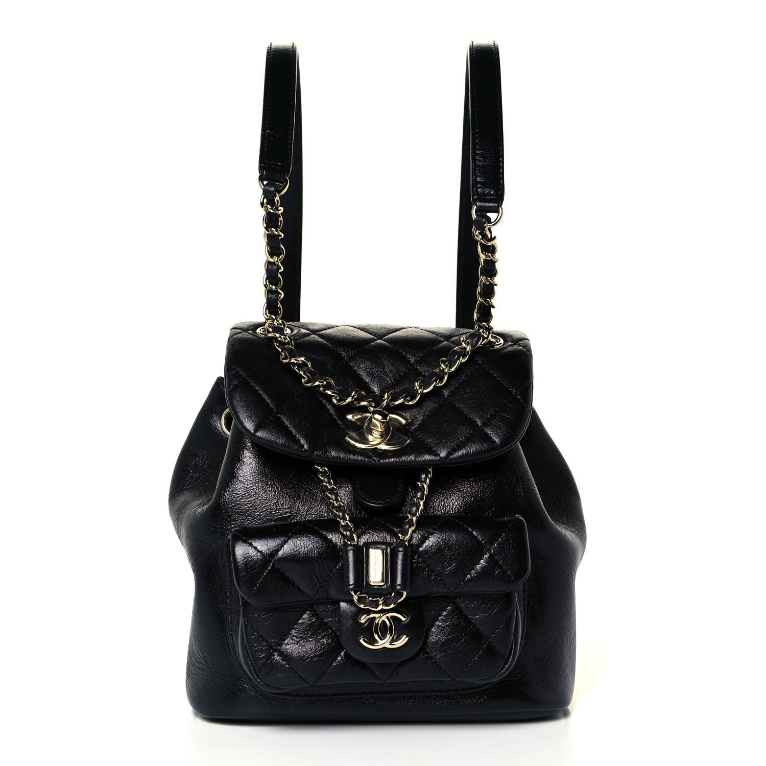 Chanel Glazed Aged Calfskin Quilted Small Duma Drawstring Backpack Black 1 of 14
