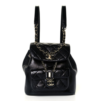 Chanel Glazed Aged Calfskin Quilted Small Duma Drawstring Backpack Black 1 of 14