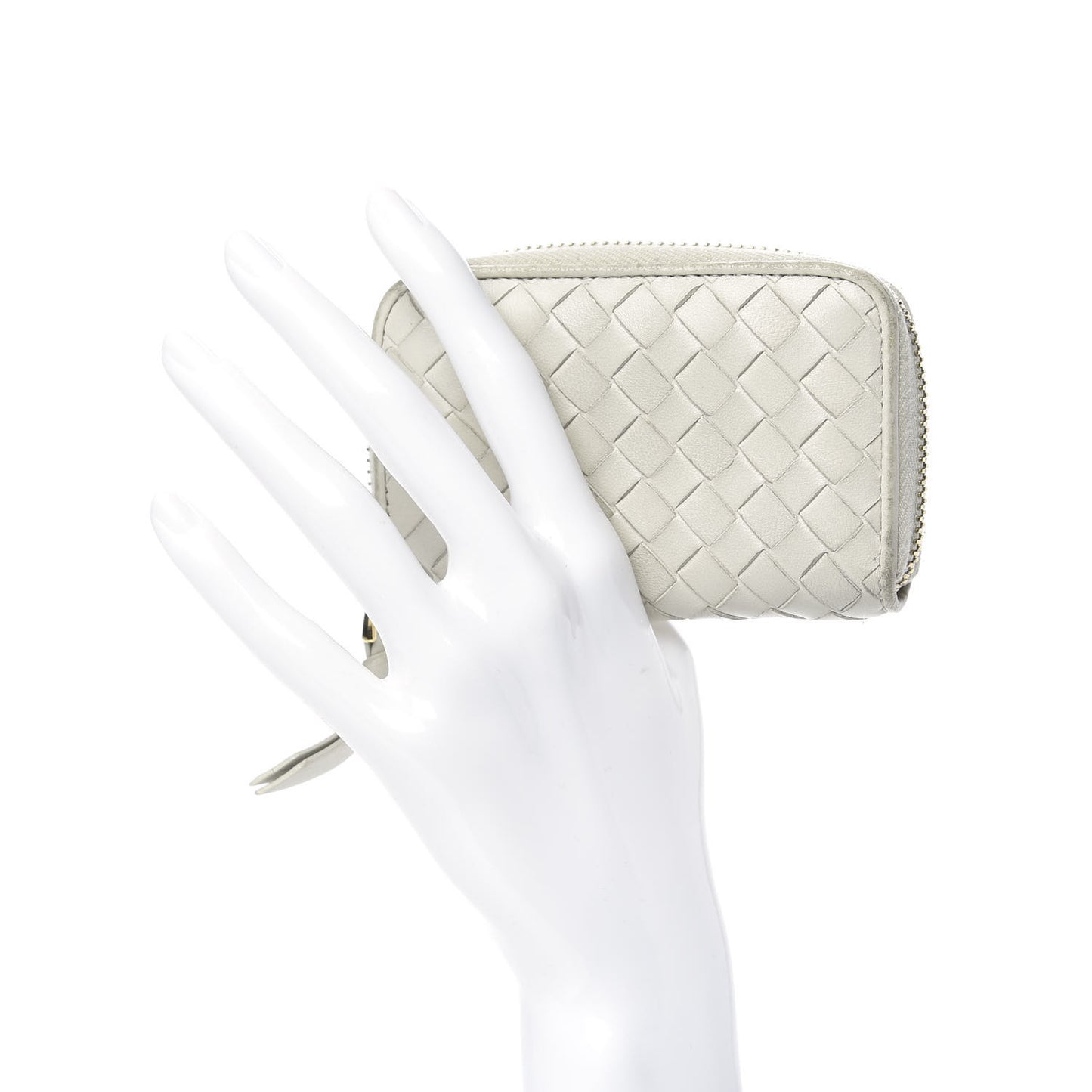 Nappa Intrecciato Zip Around Coin Purse Cream