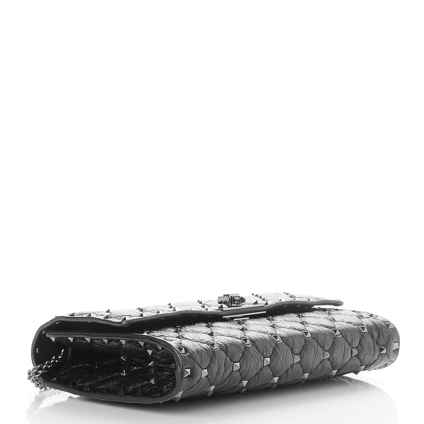 Craquele Nappa Rockstud Spike Wallet on Chain Black