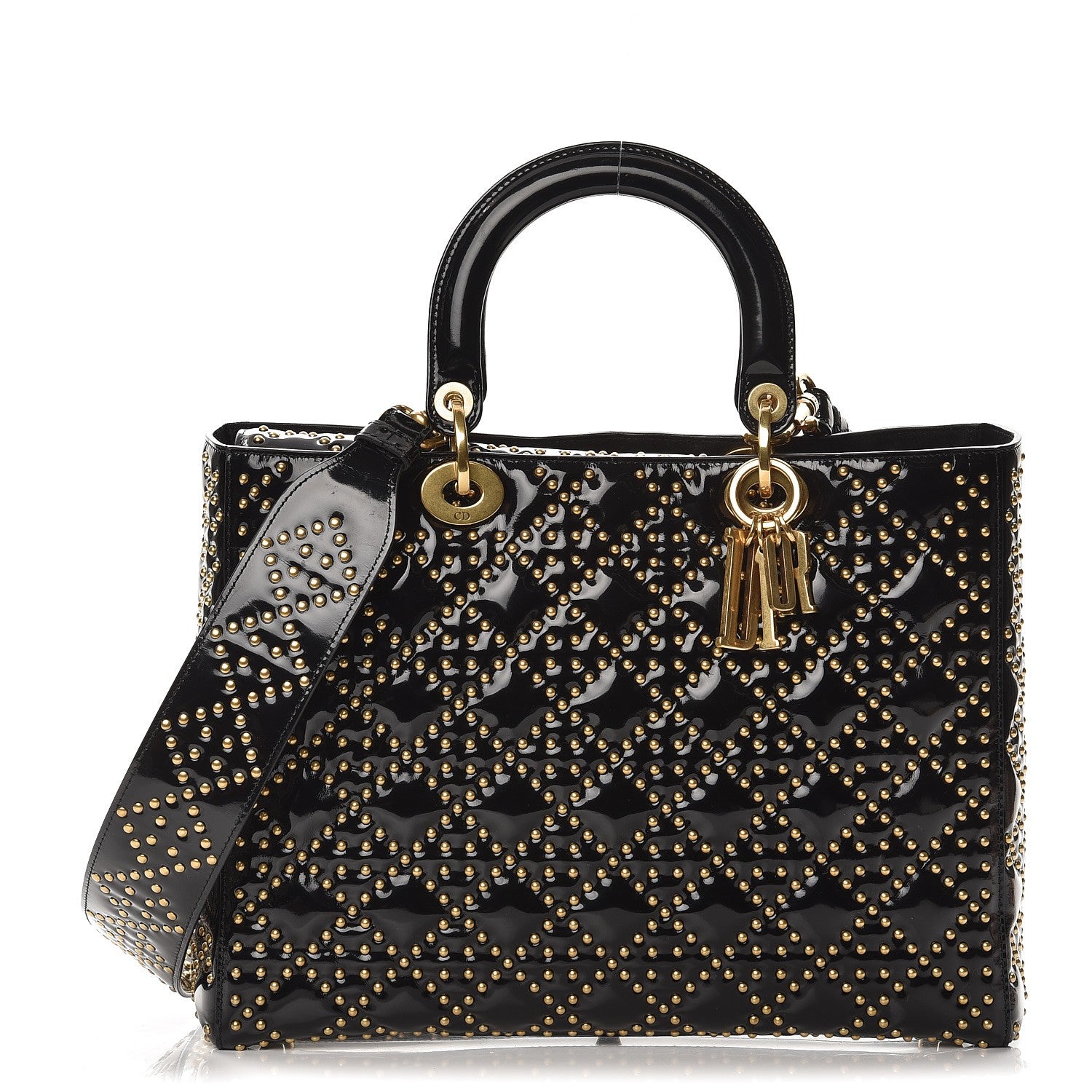 Christian Dior Patent Cannage Studded Large Lady Dior Black 1 of 9