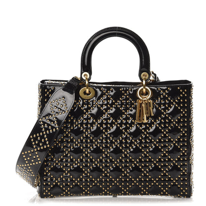 Christian Dior Patent Cannage Studded Large Lady Dior Black 1 of 9