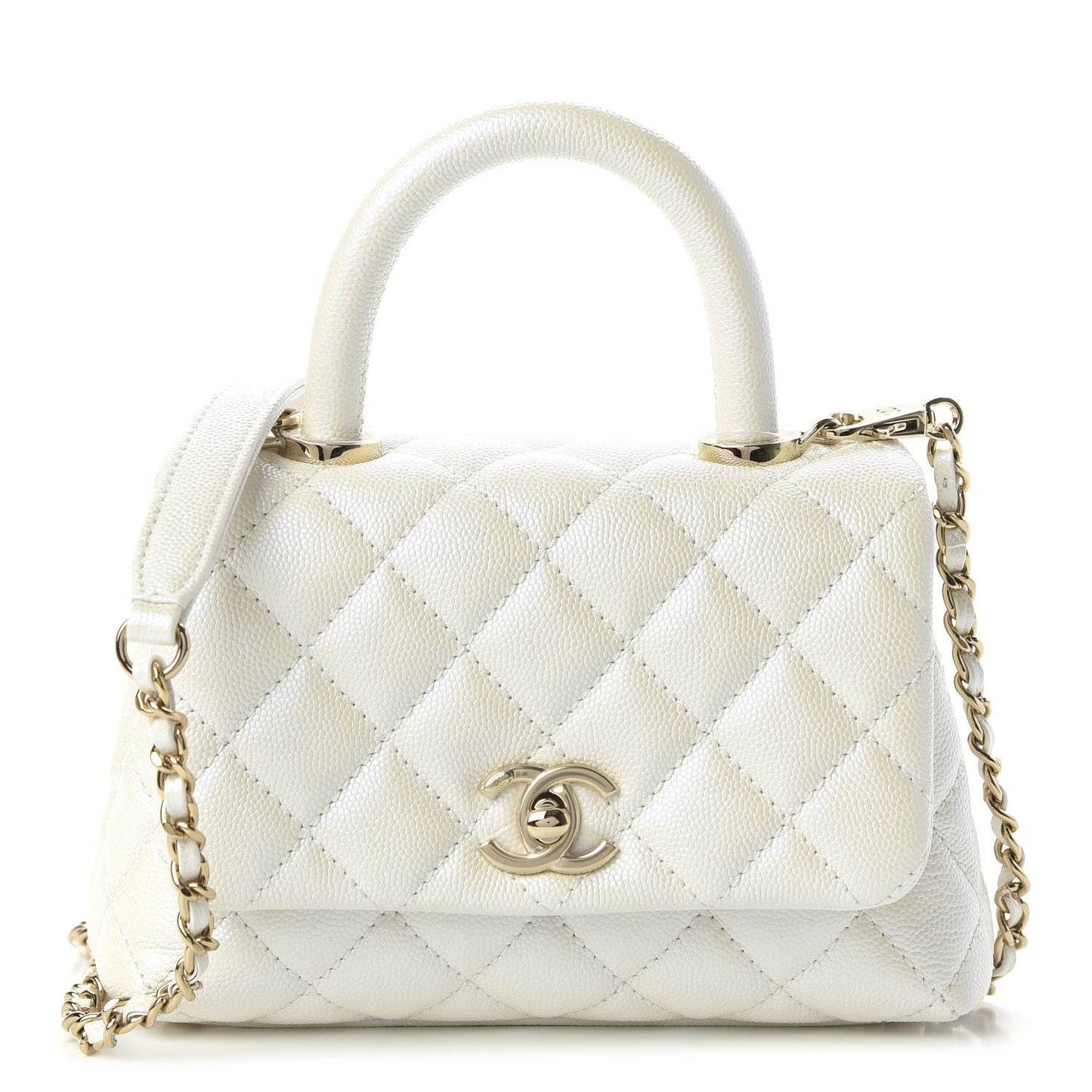 Iridescent Caviar Quilted Extra Mini Coco Handle Flap Ivory