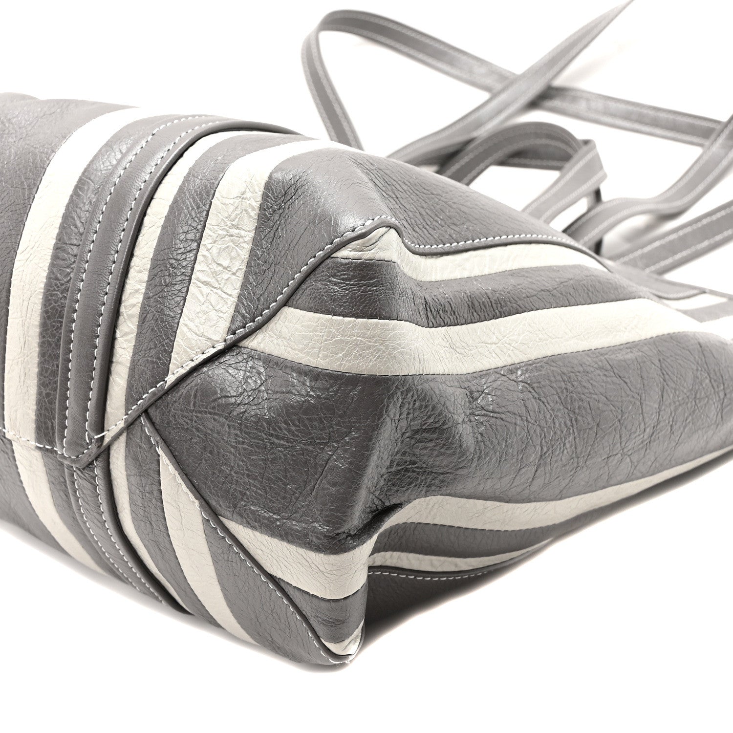 Balenciaga Agneau Arena Striped Patchwork Medium Barbes East West Shopper Lead 9 of 9