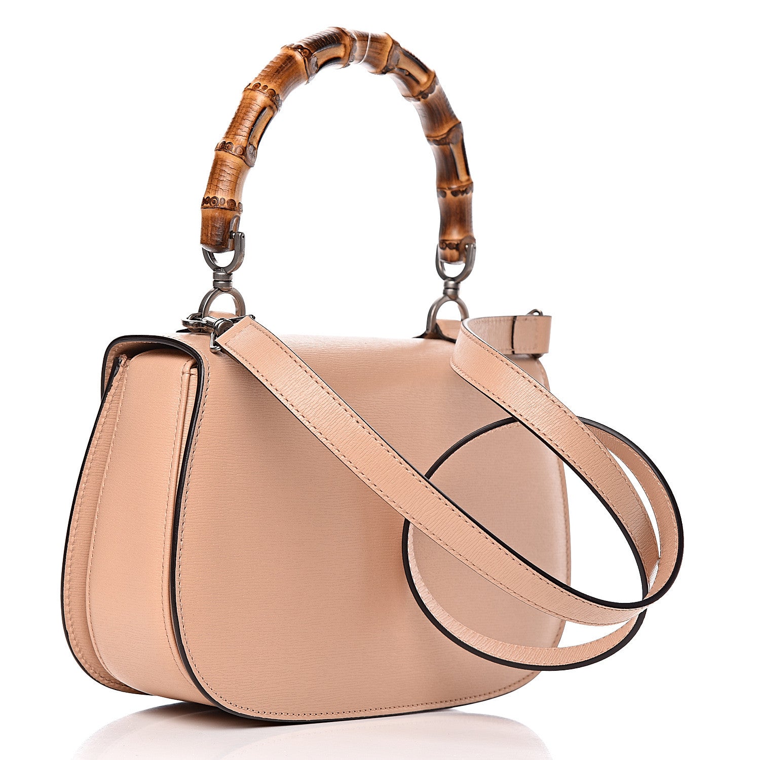 Gucci Shangai Calfskin Small Classic Bamboo Top Handle Bag Pink Apricot 3 of 11