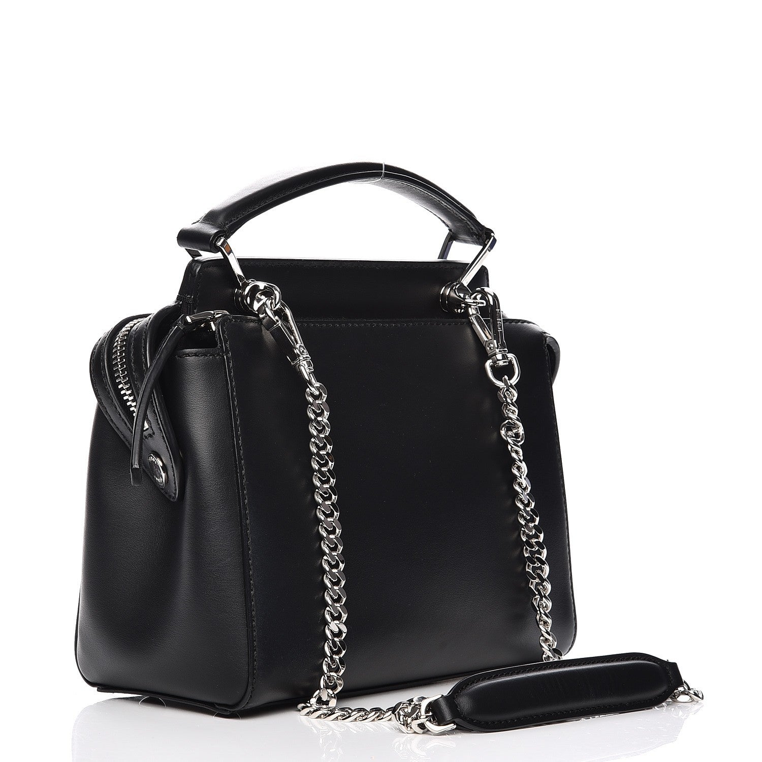 Fendi Vitello Baltico Shiny Nappa Lace Up Floral Small Dotcom Click Chain Satchel Black 4 of 9