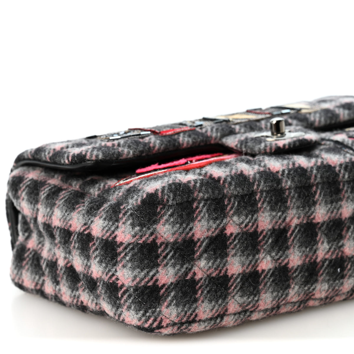 Chanel Wool Patchwork Medium Single Flap Pink Grey 9 of 10