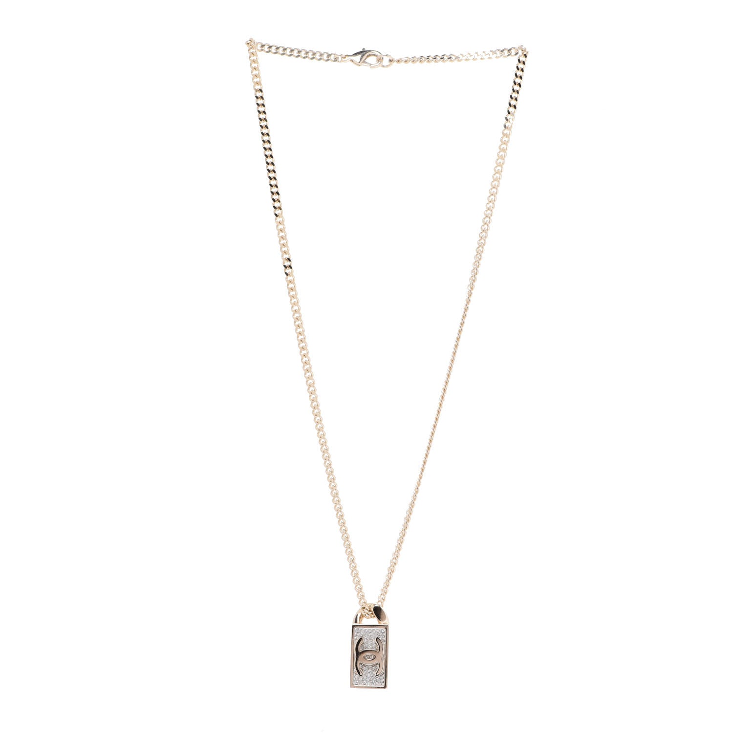 Chanel Crystal Dog Tag Charm Necklace Gold 3 of 6
