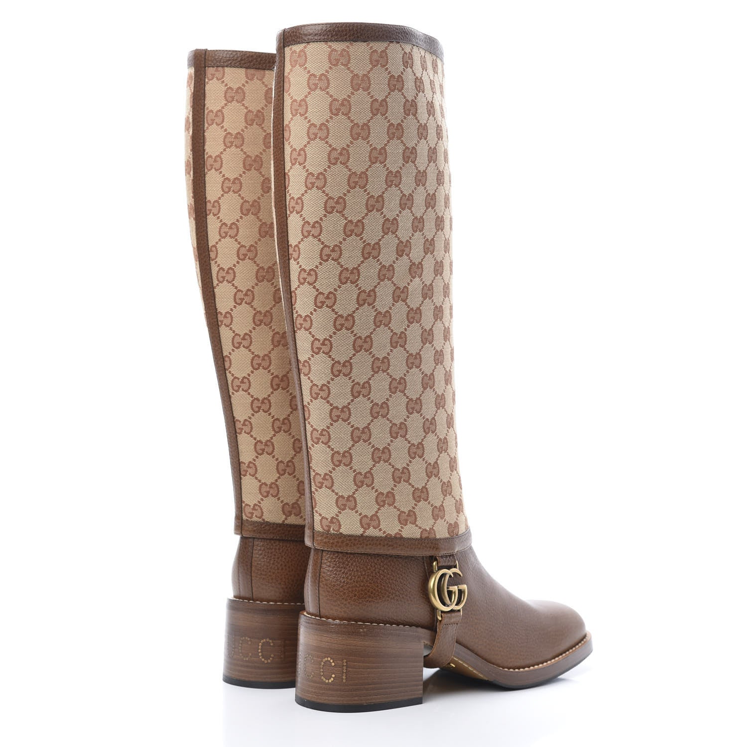 Gucci GG Monogram Calfskin Lola Tall Boots 41.5 Beige Ruggine Cuir 4 of 8