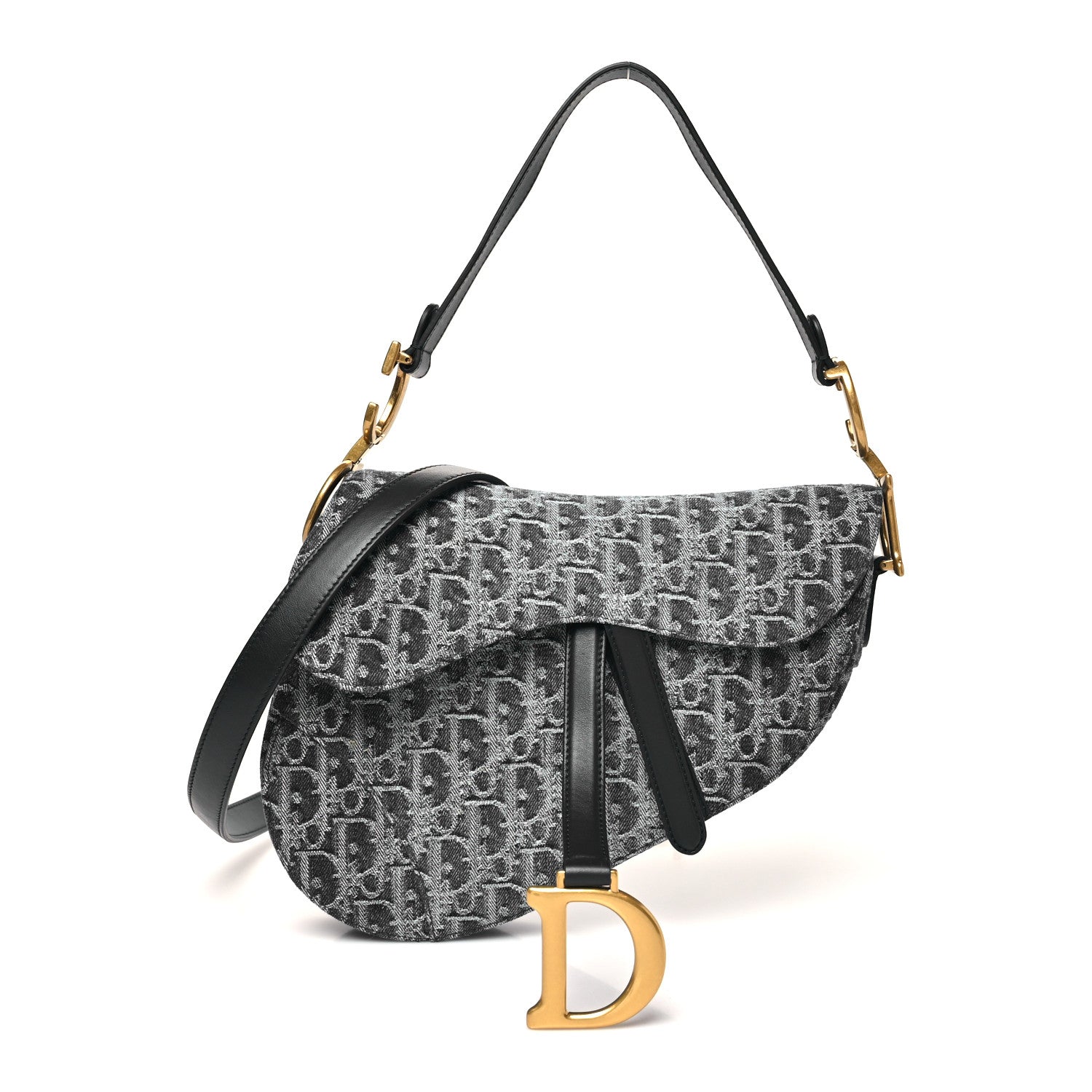 Christian Dior Denim Oblique Jacquard Saddle Bag With Strap Black 1 of 9