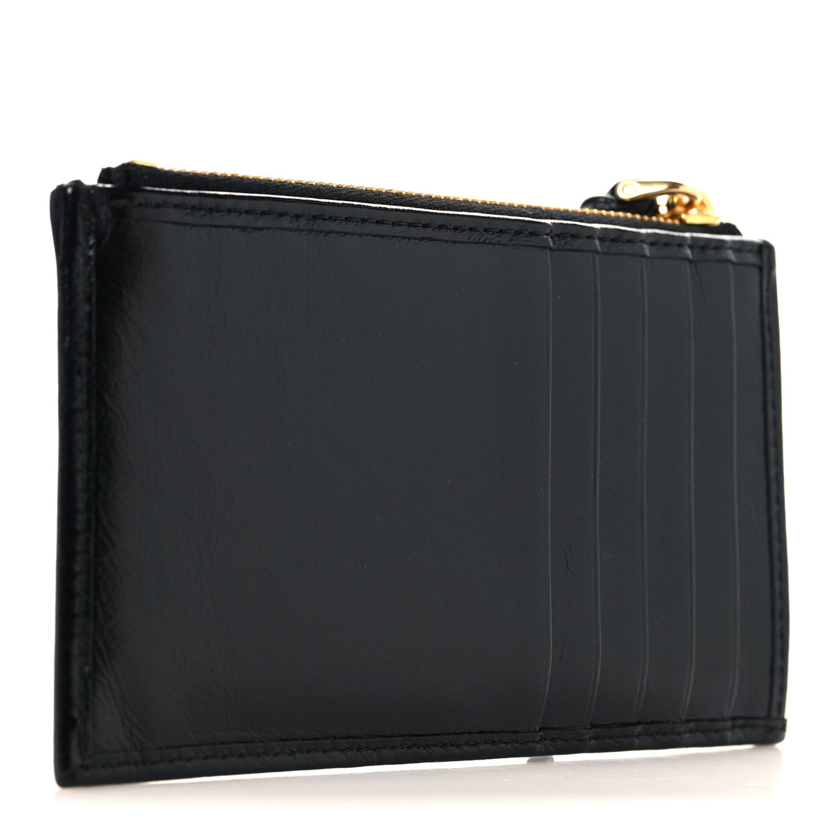 Prada Glossy Calfskin Triangle Zip Card Holder Black 3 of 7