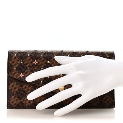 Louis Vuitton Damier Ebene Studded Sarah Wallet NM Rose Ballerine 2 of 9