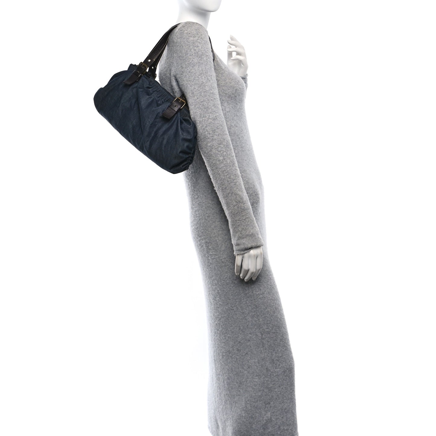 Fabric Gathered Shoulder Bag  Blue