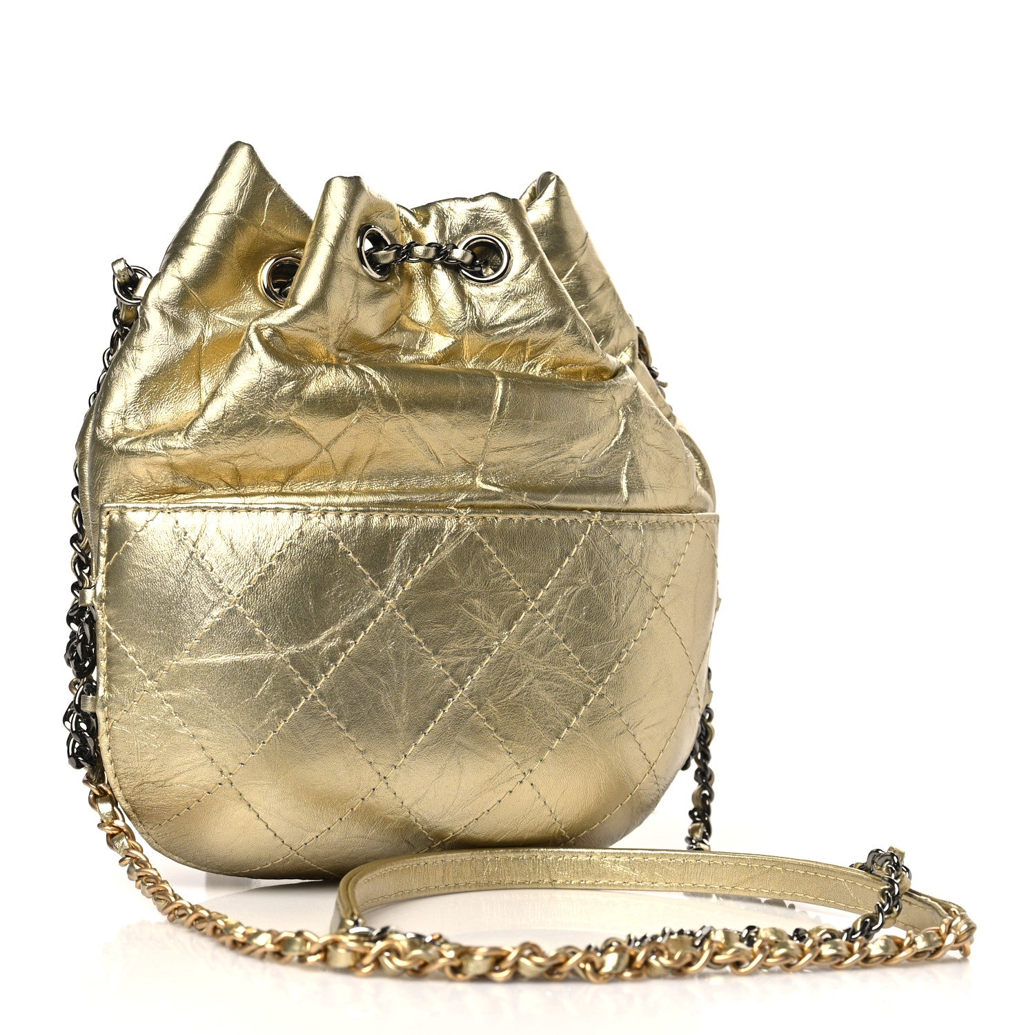 Chanel Metallic Aged Calfskin Quilted Small Gabrielle Bucket Gold 3 of 9