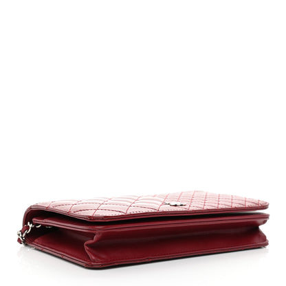 Chanel Patent Quilted Wallet On Chain WOC Burgundy 3 of 13