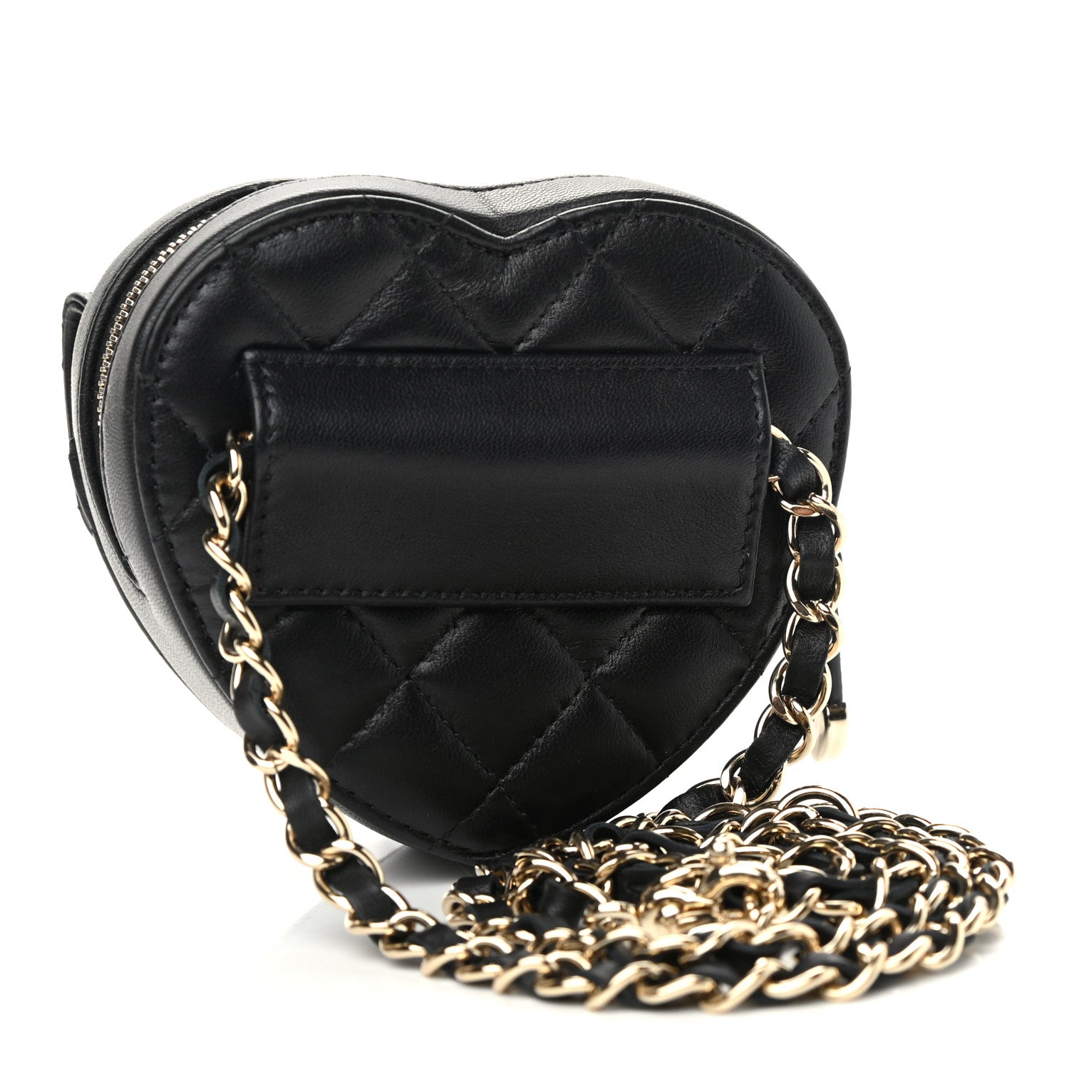 Chanel Lambskin Quilted CC In Love Heart Waist Belt Bag With Chain Black 2 of 11
