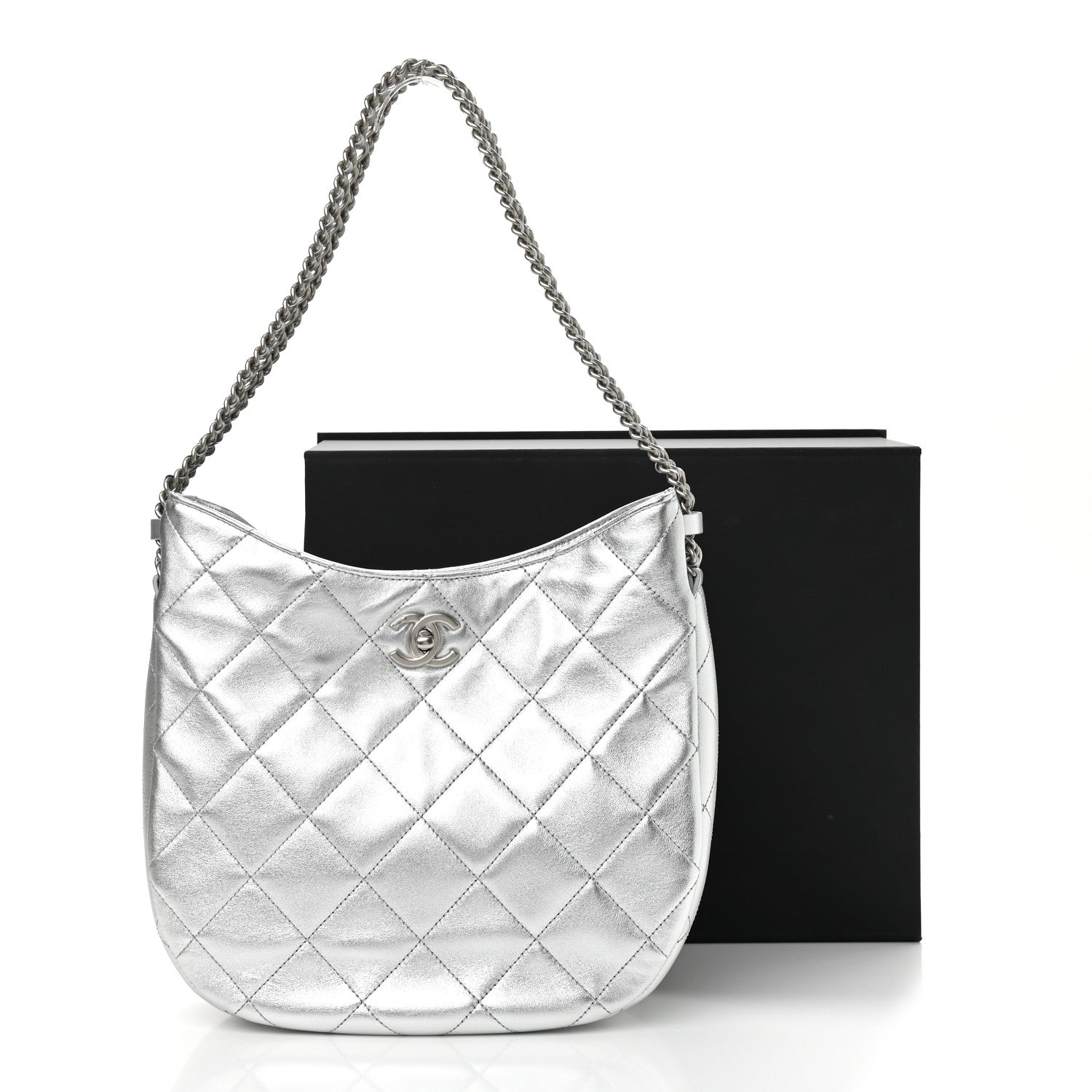 Chanel Metallic Lambskin Chain Rows Quilted Chain Hobo Silver 11 of 11