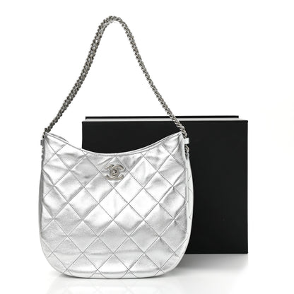 Chanel Metallic Lambskin Chain Rows Quilted Chain Hobo Silver 11 of 11