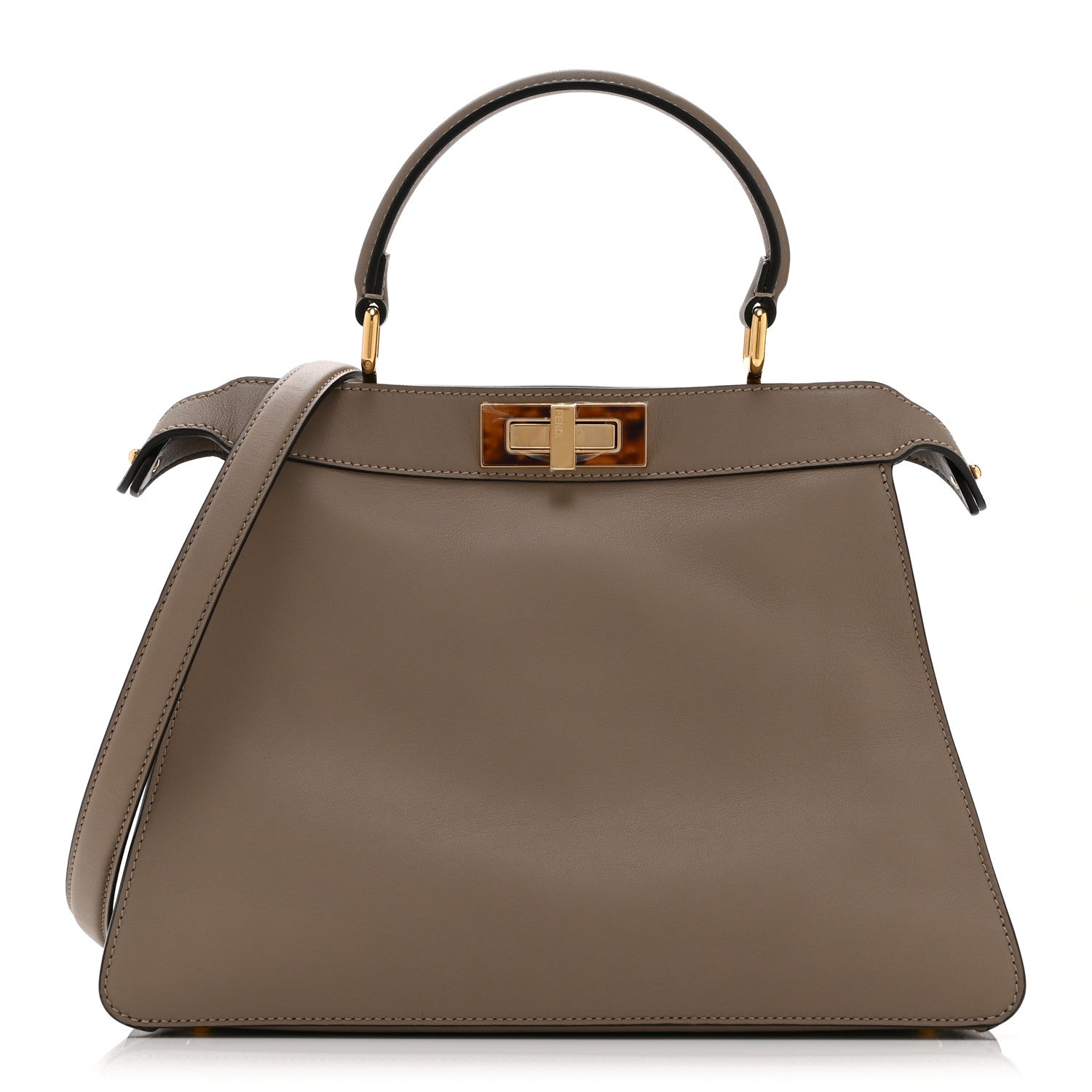 Fendi Vitello Seta Shiny Nappa Plexiglass Medium Peekaboo I SEE U Satchel Tortora 1 of 13